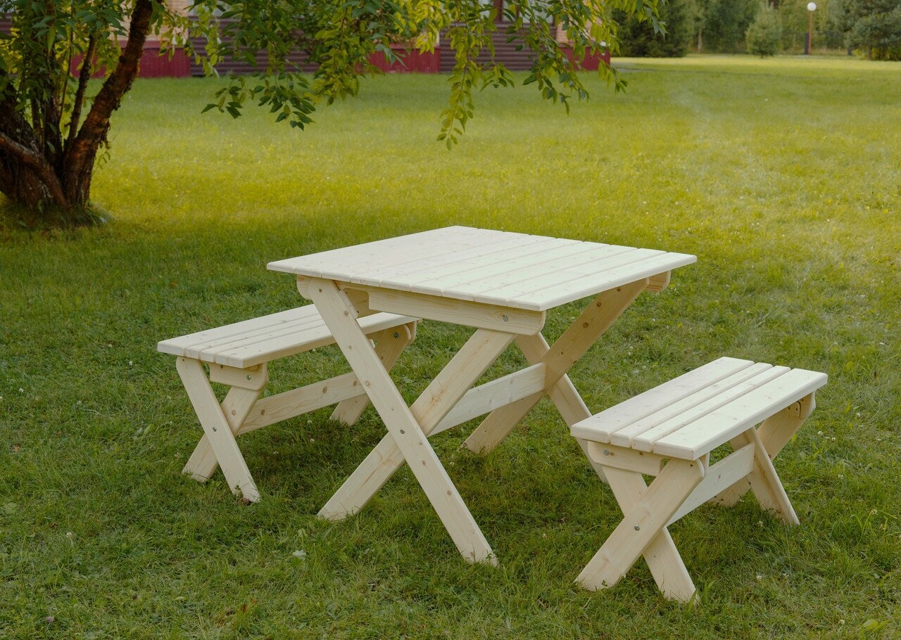 Комплект садовой мебели "на 4 человека" (1м) складной (стол, 2 лавки) - фотография № 2