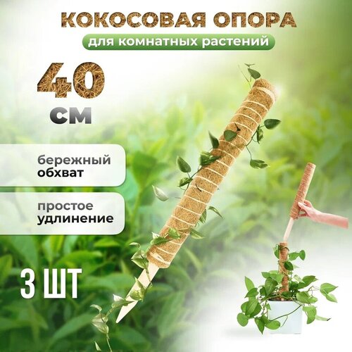 Опора кокосовая для растений Декор для комнатных растений 40см, 3шт