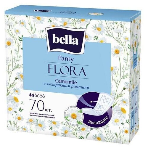 прокладки женские гигиенические ежедневные bella panty flora camomile с экстрактом ромашки 70 шт Прокладки женские гигиенические ежедневные bella Panty FLORA Camomile с экстрактом ромашки, 70 шт.