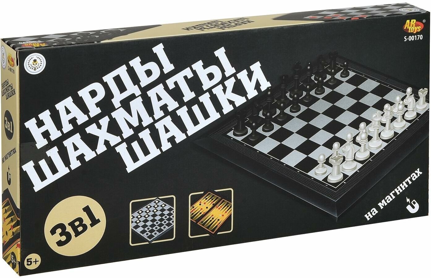 Настольная игра Junfa S-00170 Академия Игр. Шахматы, шашки, нарды (магнитные)