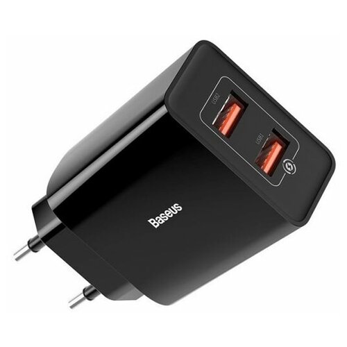 фото Сетевое зарядное устройство быстрое qc 3.0 2xusb baseus speed mini qc dual u 18w - черное (ccfs-v01)