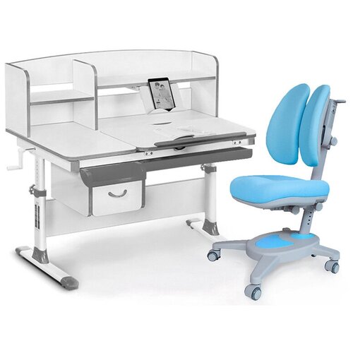 фото Комплект mealux стол + стул evo-50 (y-115) 120x70 см белый/голубой/серый