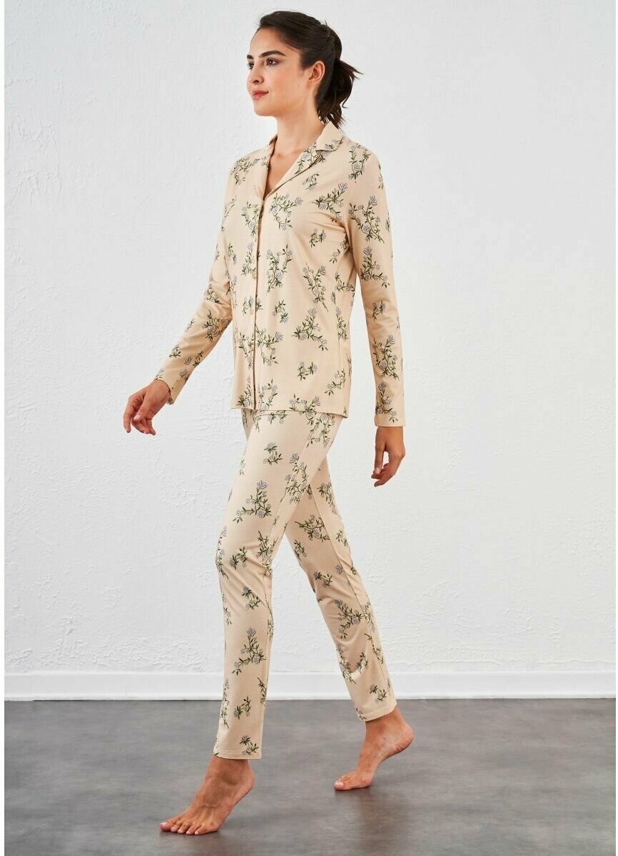 Пижама Relax Mode, брюки, рубашка, длинный рукав, размер 50/52, бежевый - фотография № 9