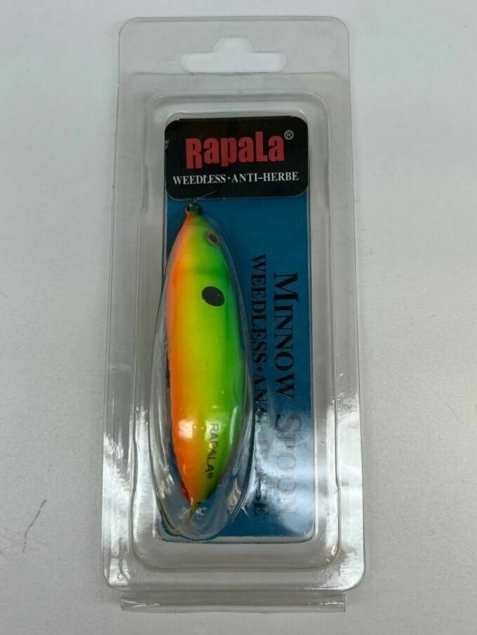 Блесна для рыбалки колебалка незацепляйка RAPALA Rattlin' Minnow Spoon цвет RMS-20 Зелено-Оранжевый 6.5 см. 10 гр приманка рыболовная