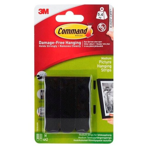 Полоски Command 17201BLK, 13 мм x 0.07 м,8 шт