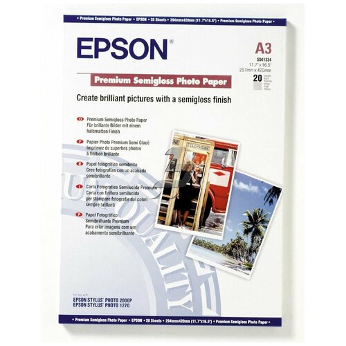 epson фотобумага epson premium semigloss photo paper 10x15 500 sheets c13s042200 Полуглянцевая фотобумага EPSON Premium Semigloss Photo Paper A3 (20 л., 260 г/м2) C13S041334