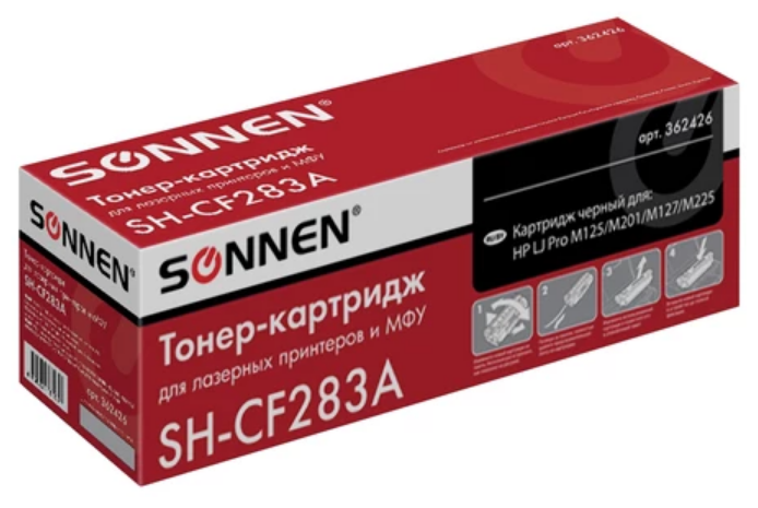 Тонер-картридж для принтера лазерный совместимый Sonnen (SH-CF283A) для Hp LaserJet Pro M125/M201/M127/M225, ресурс 1500 страниц, 362426