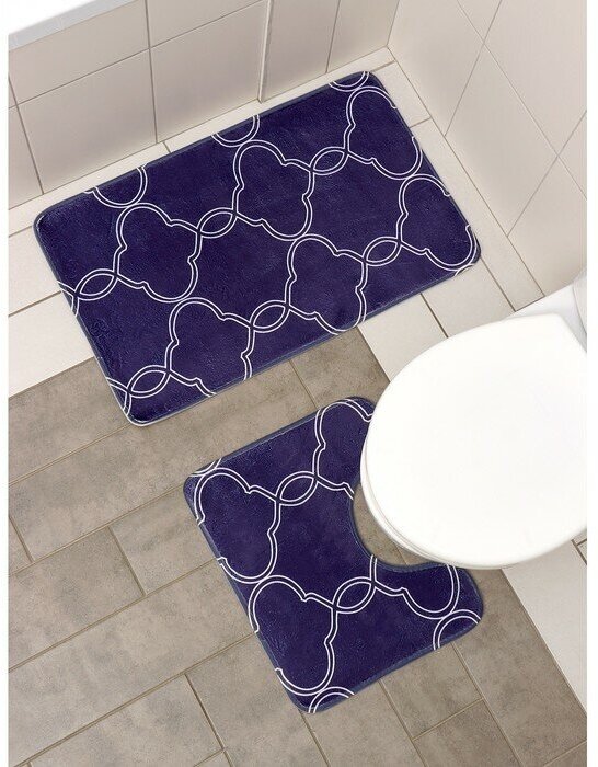 Набор ковриков для ванной и туалета Доляна «Виньер», 2 шт: 44×50, 50×80 см, цвет синий