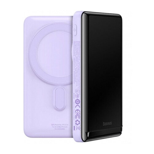 Внешний аккумулятор с беспроводной зарядкой Baseus Magnetic Bracket Wireless Fast Charge Power Bank 10000mAh 20W black and purple 368000₽