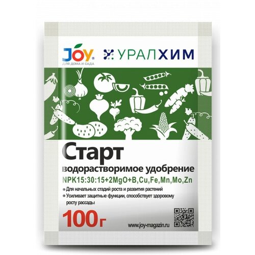 JOY Удобрение сухое 100гр. Старт (д/рассады) д/томатов, огурцов, цветов Уралхим, пакет (арт. 833907) joy удобрение сухое 20гр универсал для цветов для комнатных цветов уралхим пакет арт 825201