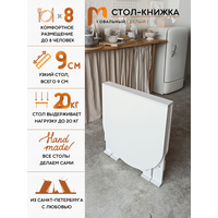 Стол-книжка, Стол обеденный раскладной Mebel Compact, узкий, овальный, 9х70х77 см