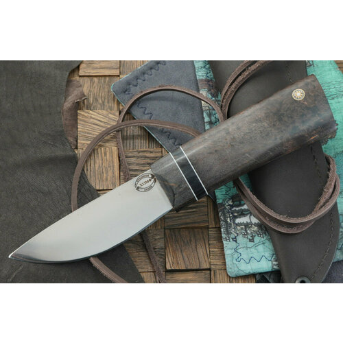 фото Стальные бивни нож скинер, сталь х12мф, кованый дол, рукоять стабилизированная карельская береза