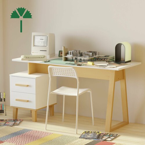 Dipriz Стол письменный Вест 150х60х77 см, белый, с 2 ящиками, на ножках из массива сосны