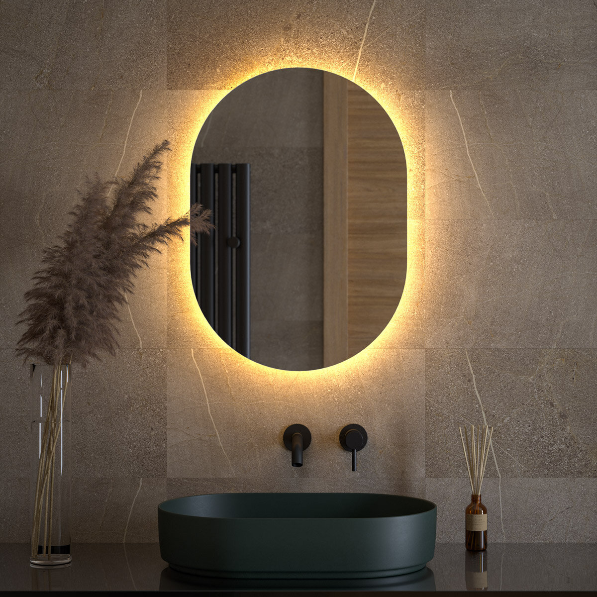 Зеркало с LED-подсветкой настенное OPTI DEFESTO 50x70 см (Без выключателя), для гостиной, прихожей, спальни, кабинета и ванной комнаты, DF 2913