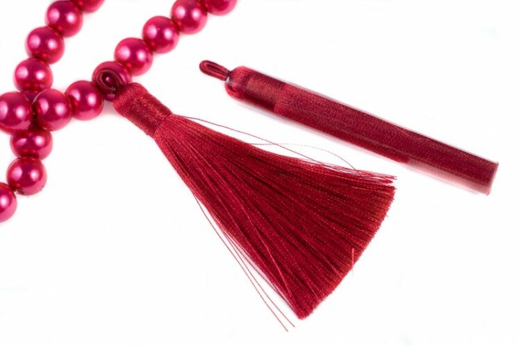 Кисточки декоративные около 75мм х 7мм, цвет бордовый, полиэстер, 58-015, 1 пара