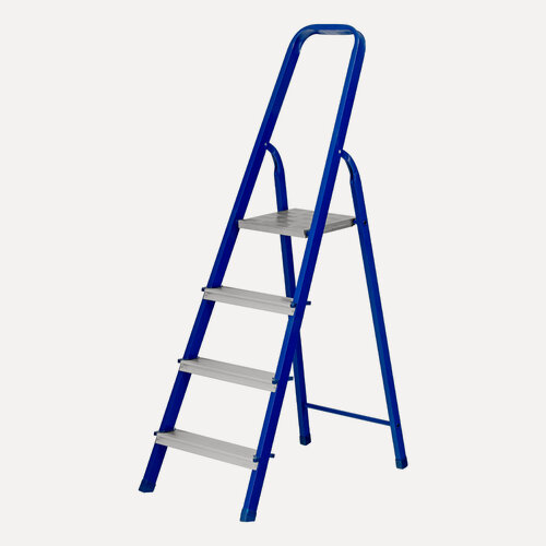 Изображение товара Стремянка 4 ступени Сибртех, 150 кг максимальная нагрузка и 279.4 см рабочая высота, стальная с алюмин. ступенями, 97954