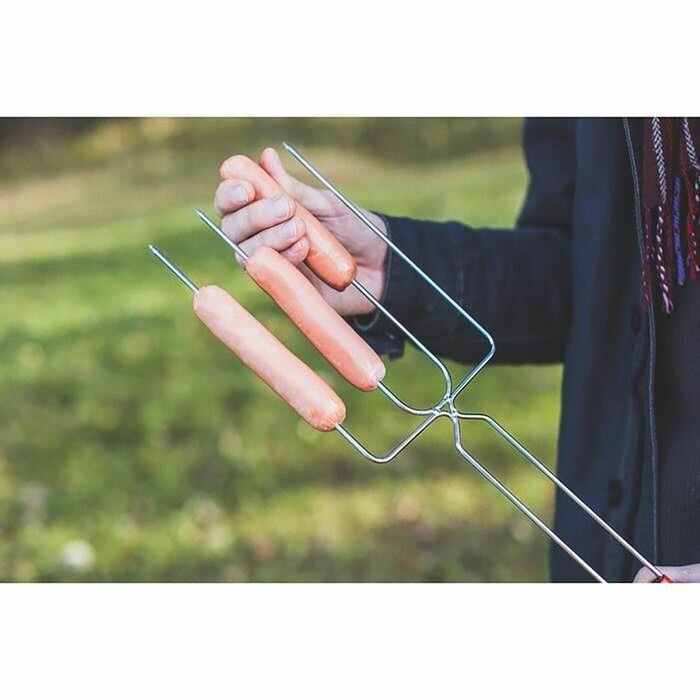 Решетка, шампур, вилка гриль для сосисок и грибов, хромированная сталь, 50 x 12 см, рабочая поверхность 20 x 12 см