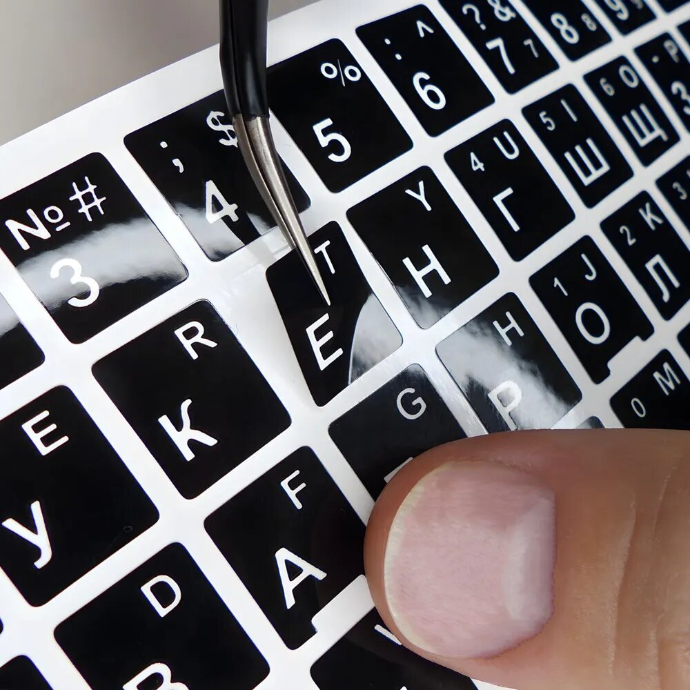 Наклейки для клавиатуры Арабские, Корейские, Русские, Французские, Китайские буквы стикеры, Тёмно-серый — фото 1