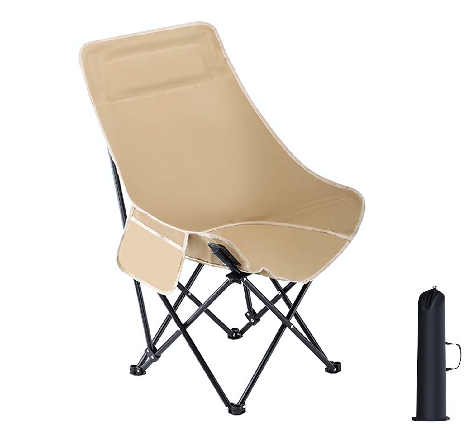 Стул складной с высокой спинкой 55х46х90 см с сумкой для хранения бежевый
