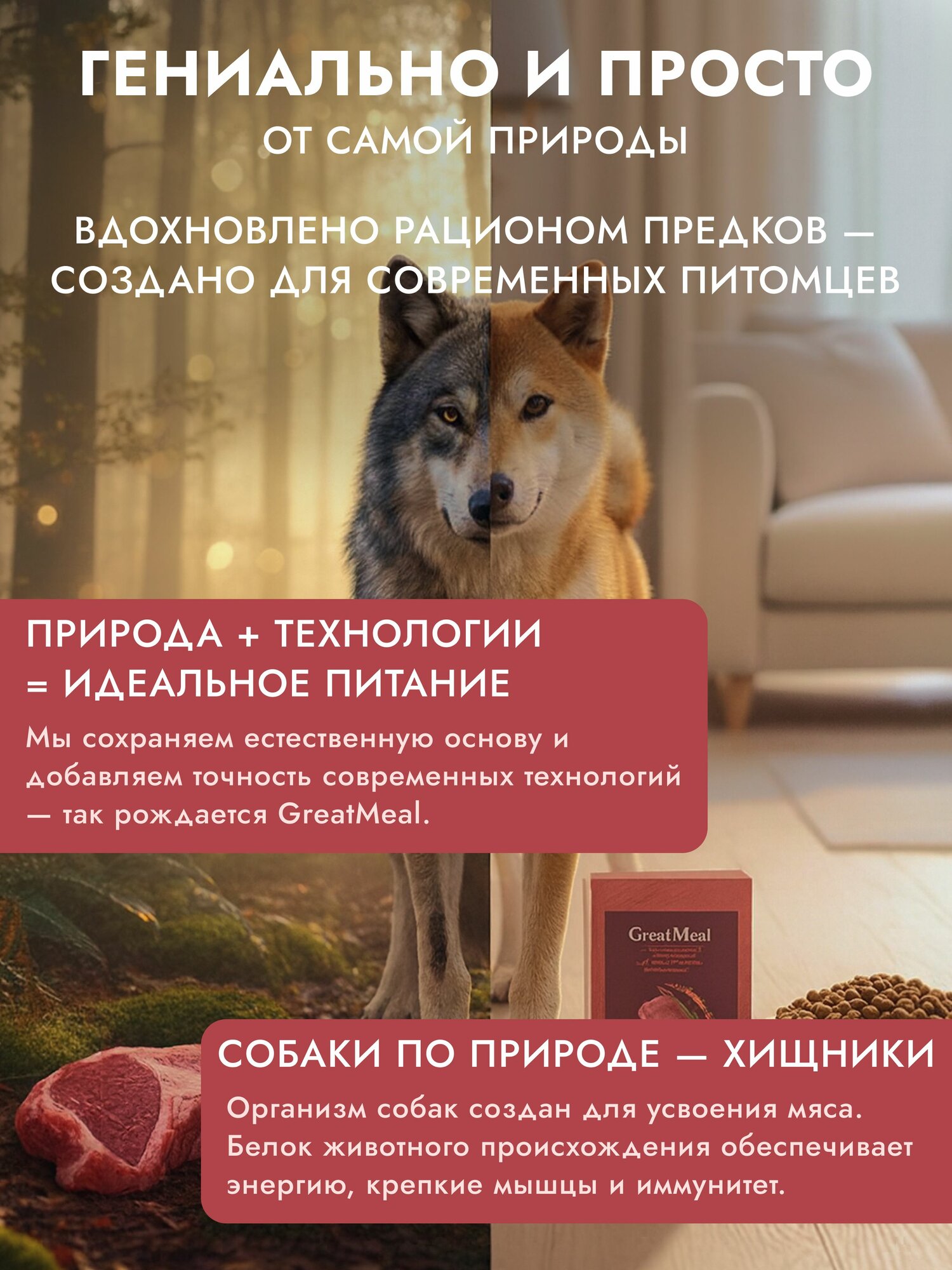 Корм сухой полнорационный GREAT MEAL для всех пород и возрастов собак из индейки с морковью, 0,4 кг — фото 1