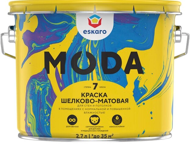 Краска для стен и потолков Eskaro Moda 7 2,7л, база А, белый