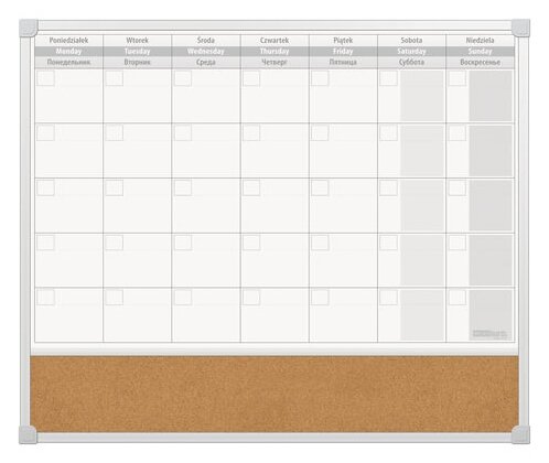 Доска-планинг на месяц магнитно-маркерная/пробковая 60x50 см, алюминиевая рамка, 2х3 ECO, (Польша), TPC01/C65
