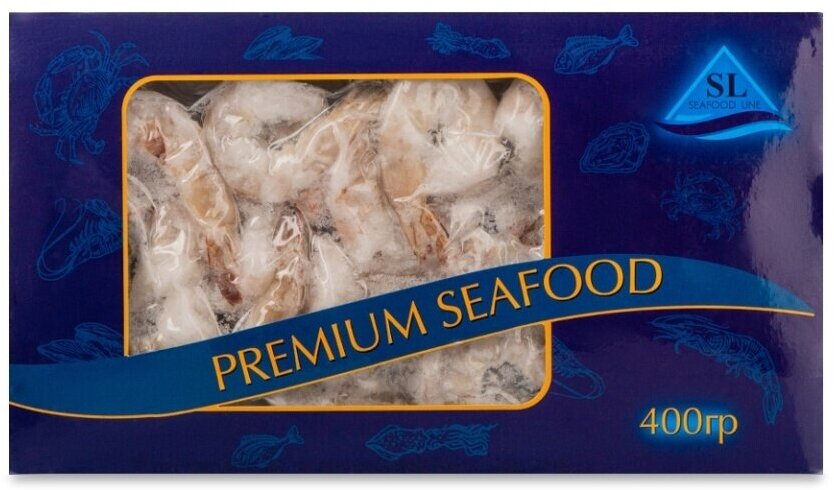 Креветки Seafood Line c хвостом очищенные, свеже-мороженные глазурь 7%, калибр 26-30 шт в кг, Таиланд