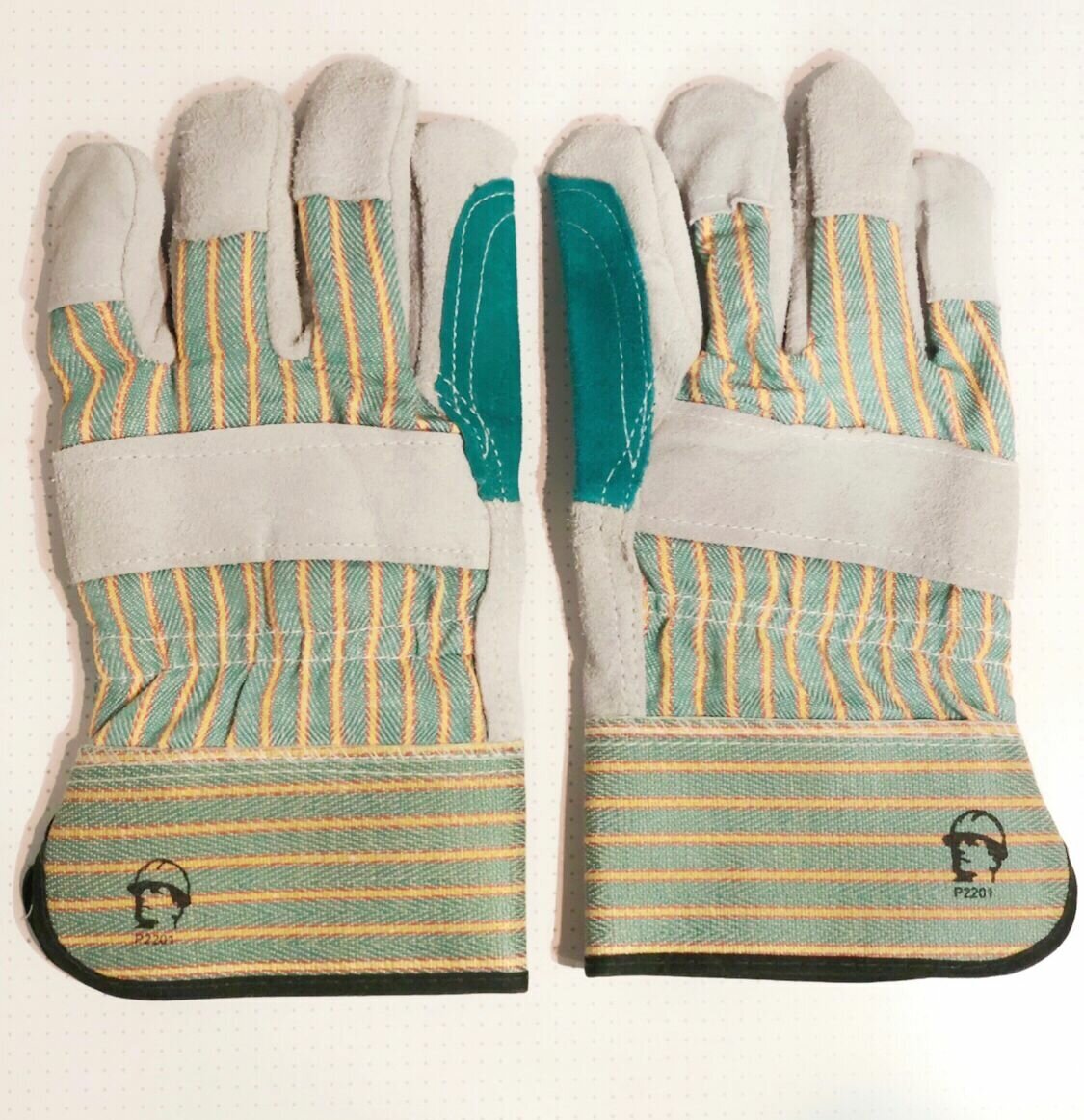 Перчатки "РосМарка" спилковые комбинированные, усиленные (2201), серый/зеленый - фотография № 3