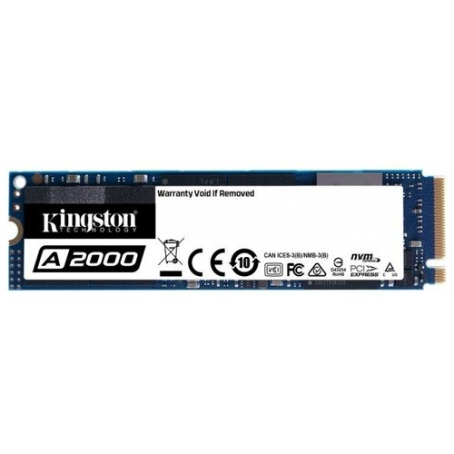 SSD M.2 Kingston 250Gb A2000 Series (PCI-E 3.0 x4, up to 2000/1100Mbs, 180000 IOPS, 3D TLC, NVMe, AES-256, 150TBW, 22х80mm)