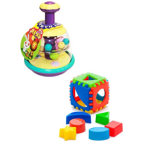 фото Набор развивающий: юла "юлька" пастельные цвета + игрушка "кубик логический малый" биплант
