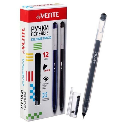 Ручка гелевая 0.5 мм, чёрный, увеличенный объём чернил, прозрачный корпус, одноразовая, 12 шт.