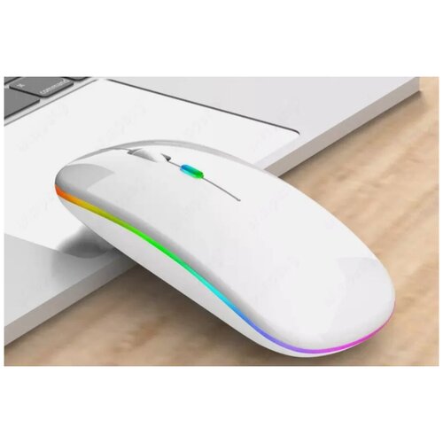 Мышь беспроводная c RGB-подсветкой, перезаряжаемая, Mouse/Беспроводная бесшумная мышь с подсветкой и аккумулятором, USB + Bluetooth 5.0 . Белый мышь беспроводная wolf x18 компьютерная с rgb подсветкой