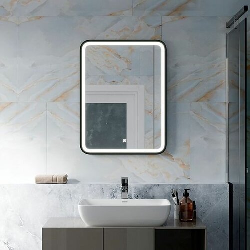 Зеркало для ванной комнаты с LED подсветкой Premier Black 60*80, прямоугольное с сенсорным управлением