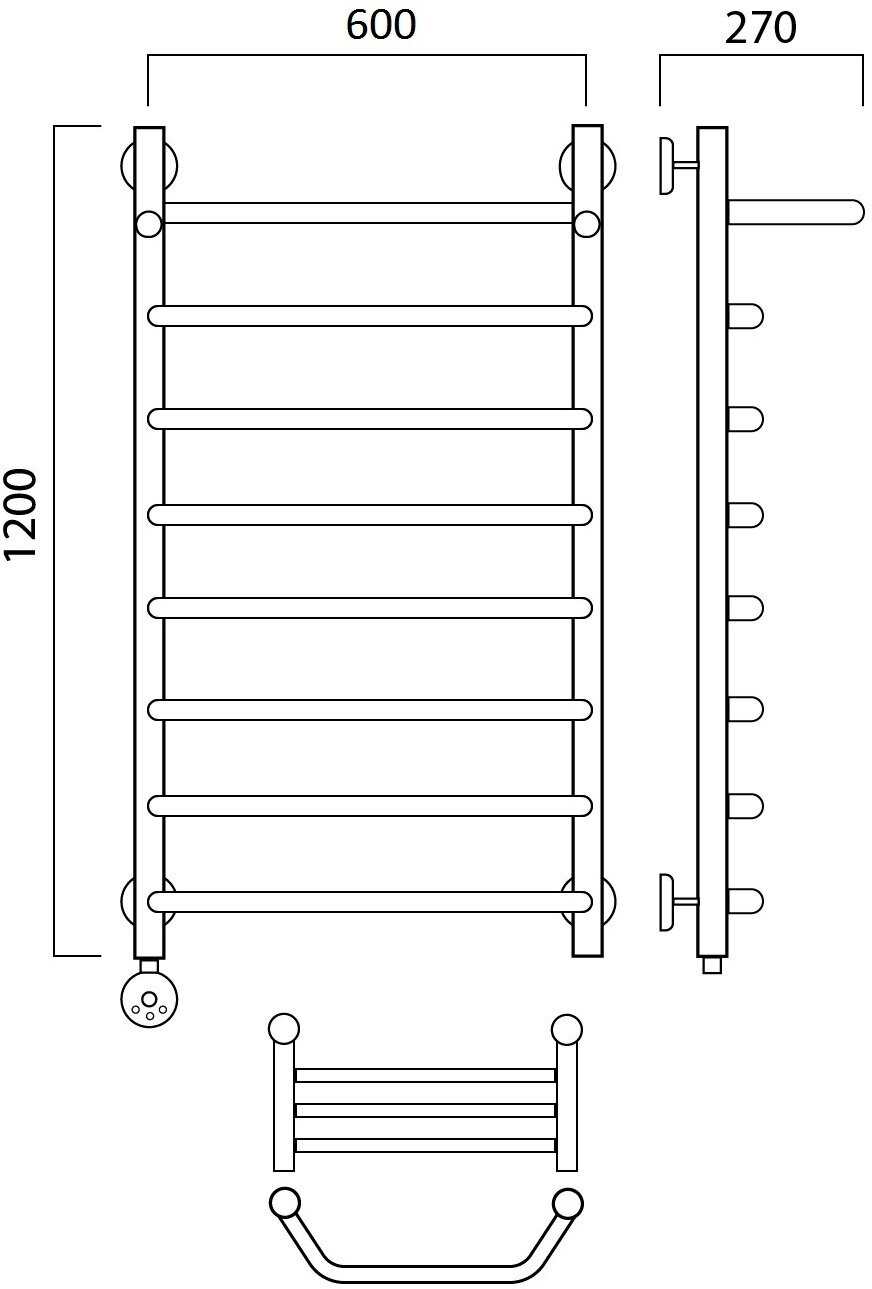 Электрический полотенцесушитель Акванерж трапеция с полкой 1200x600 хром левый терморегулятор - фотография № 4