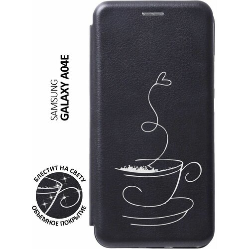 Чехол-книжка на Samsung Galaxy A04e / Самсунг А04е с 3D принтом Coffee Love W черный матовый soft touch силиконовый чехол на samsung galaxy a04e самсунг а04е с 3d принтом coffee love w черный