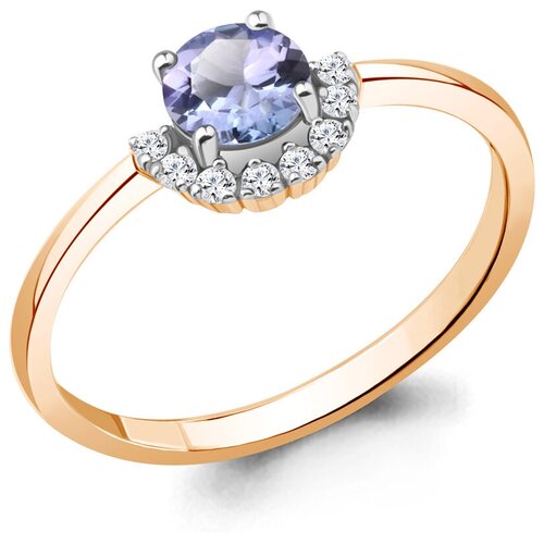 фото Кольцо diamant online, золото, 585 проба, бриллиант, танзанит, размер 16.5