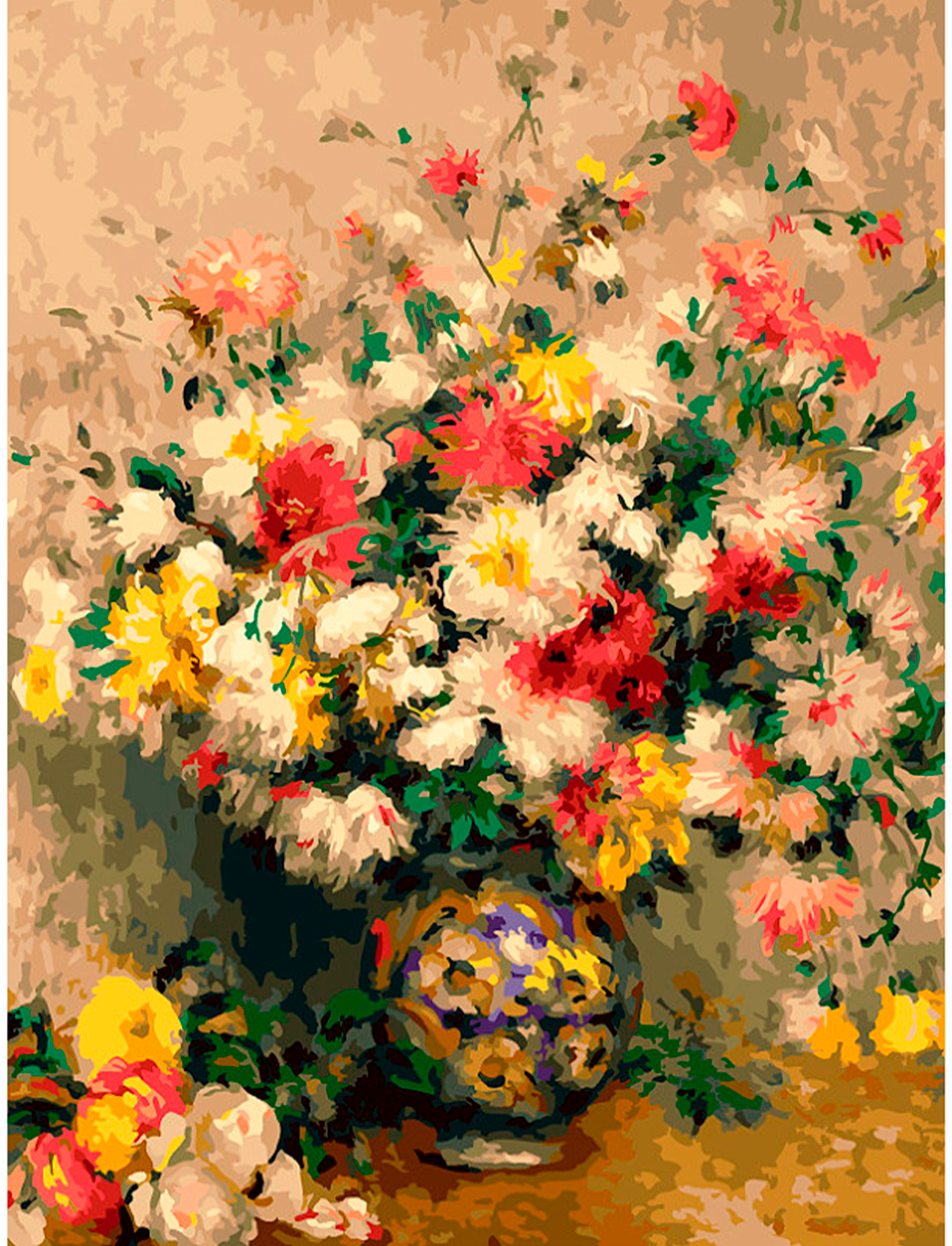 Картина по номерам Белоснежка "Ренуар. Ваза с хризантемами" / Раскраска / Холст на подрамнике 30х40 см. / Цветы / Натюрморт