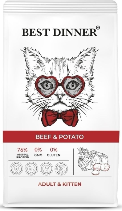 Best Dinner Adult & Kitten Beef & Potato для кошек гипоалергеннный, говядина с картофелем 10кг.