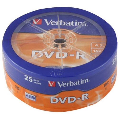 Диск DVD-R Verbatim 4.7Gb 16x Cake Box (25шт) (43730) диск dvd r 4 7gb tdk 16x туба по 25шт цена за уп