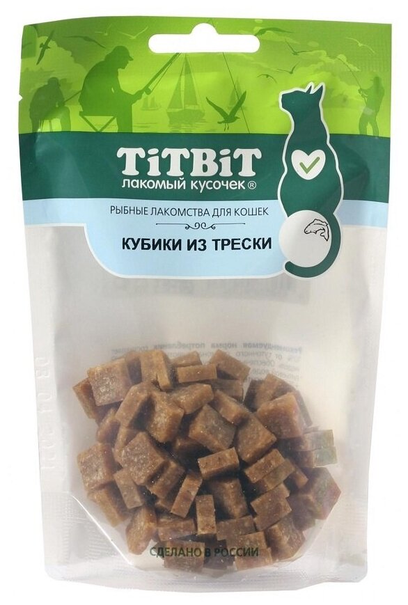 Титбит Лакомство для кошек Кубики из трески (Рыбные лакомства) 60г