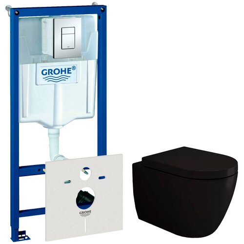 Комплект Унитаз подвесной BOCCHI Venezia 1295-004-0129 черный матовый, с крышкой A0302-004 с микролифтом + Система инсталляции для унитазов Grohe