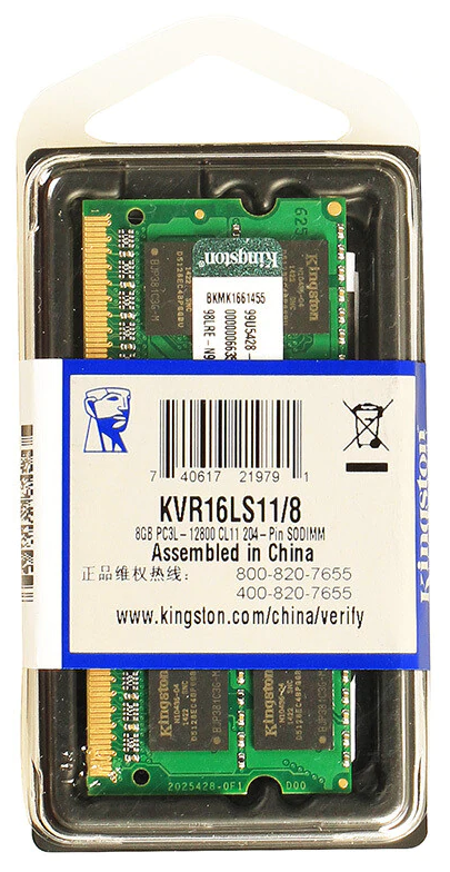 Оперативная память Kingston 8 ГБ DDR3L 1600 МГц SODIMM 1,35v