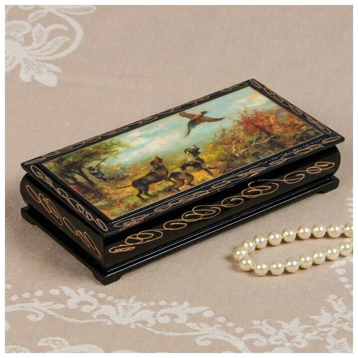 фото Шкатулка - купюрница «Охота», 8,5×17 см, лаковая миниатюра 2431162