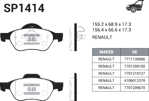 Тормозные Колодки Дисковые Sp1414 Sangsin brake арт. SP1414