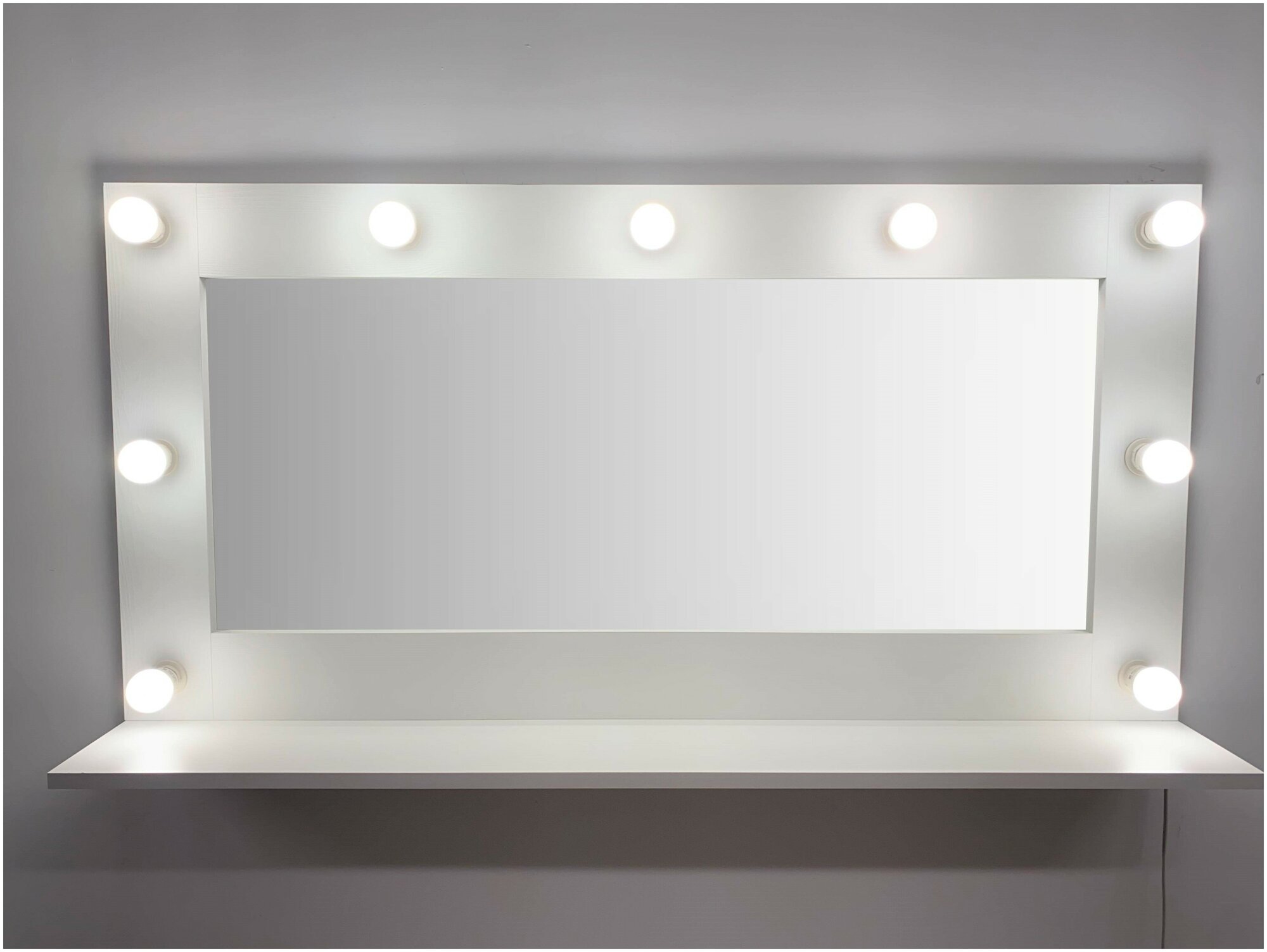Гримерное зеркало BeautyUp 60/120 с полочкой и лампочками цвет"Белый" - фотография № 1
