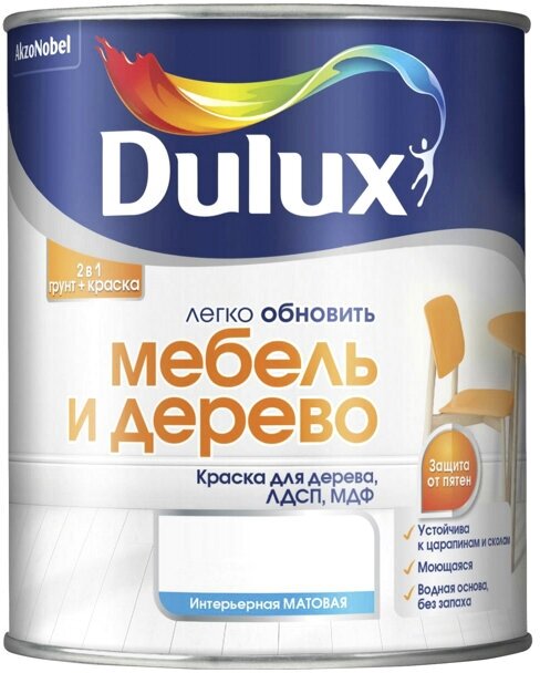 Краска в/д dulux мебель и дерево база bw 2л белая, арт.5327300