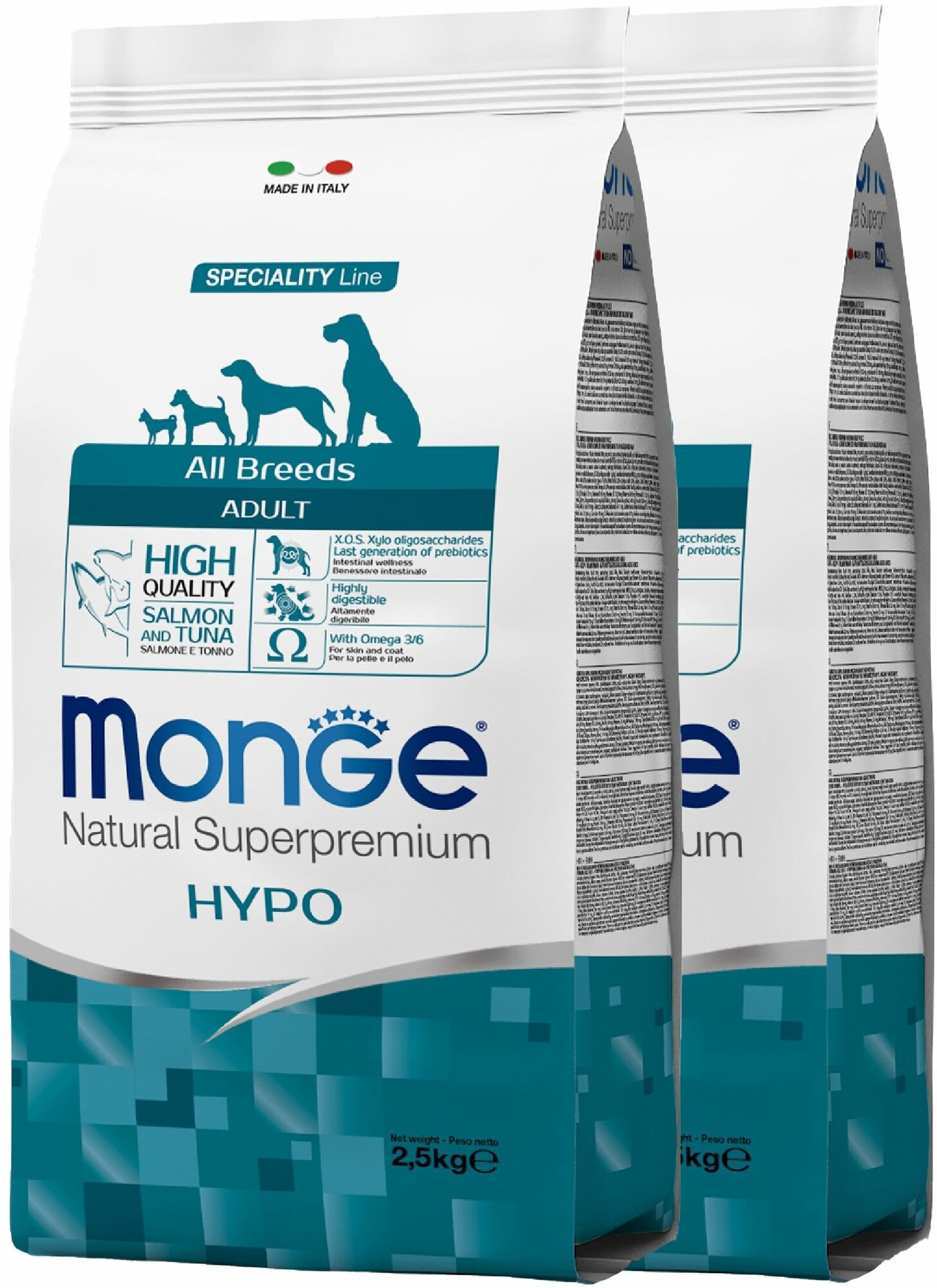 Monge Dog Speciality Hypo корм с лососем и тунцом для взрослых собак всех пород 2,5 кг х 2шт.