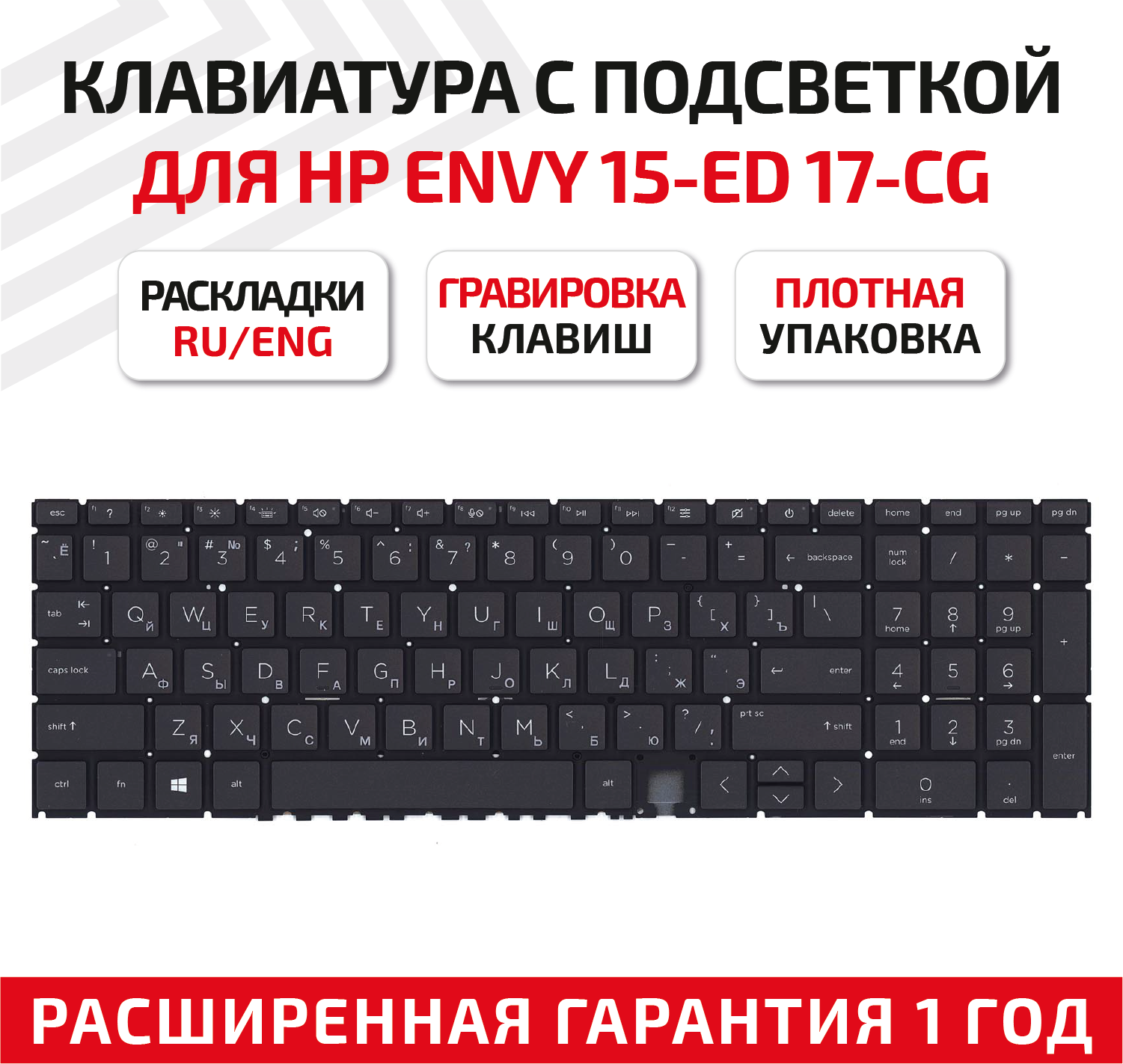 Клавиатура (keyboard) для ноутбука HP Envy 15-ED, 17-CG, черная с подсветкой