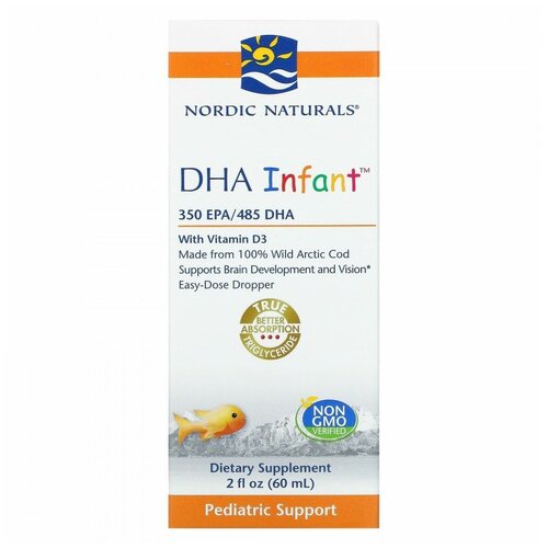 Nordic Naturals, Докозагексаеновая кислота (ДГК) с витамином D3 для младенцев, 60 мл (2 жидкие унции)  - купить