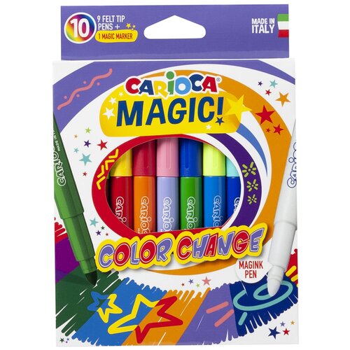 Фломастеры меняющие цвет Carioca Color Change. Magic, 09цв.+1, 10шт, картон, европодвес